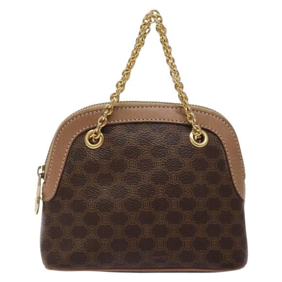 CELINE Macadam Canvas Chain Mini Hand Bag Pvc Leather Brown Gold - Picture 2 of 12